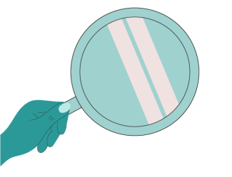 An illustration in teal blue depicting a hand holding a magnifying glass.</body></html>